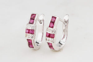 MODERN RUBY & DIAMOND HALF HOOP EARRINGS 14ct GOLD