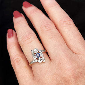 ANTIQUE ART DECO SAPPHIRE & DIAMOND RING 14ct GOLD