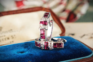 MODERN RUBY & DIAMOND HALF HOOP EARRINGS 14ct GOLD