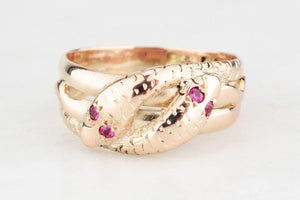 ANTIQUE AUSTRALIAN c1900 SPINEL DOUBLE SNAKE RING 9ct GOLD