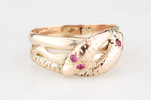 ANTIQUE AUSTRALIAN c1900 SPINEL DOUBLE SNAKE RING 9ct GOLD