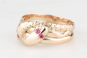 ANTIQUE AUSTRALIAN c1900 SPINEL DOUBLE SNAKE RING 9ct GOLD