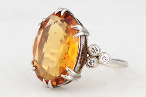 ANTIQUE ART DECO CITRINE & DIAMOND COCKTAIL RING 18ct GOLD