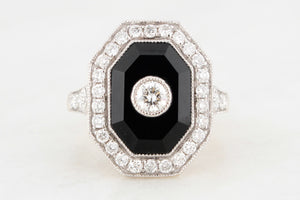MODERN ONYX & DIAMOND RING 14CT GOLD