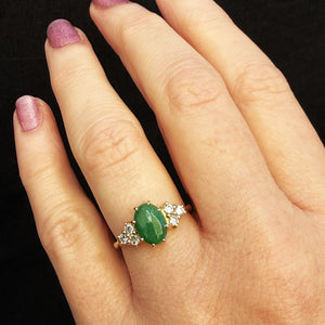 RETRO 1980’s JADE & DIAMOND RING 18ct GOLD