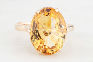 VINTAGE 7.6ct c1940 CITRINE COCKTAIL RING 14ct GOLD