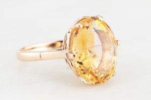 VINTAGE 7.6ct c1940 CITRINE COCKTAIL RING 14ct GOLD