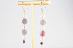 PEARL, TOURMALINE & GARNET EARRINGS 9ct GOLD
