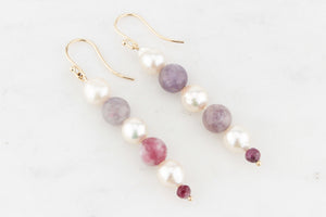 PEARL, TOURMALINE & GARNET EARRINGS 9ct GOLD