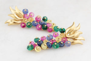 VINTAGE RUBY, SAPPHIRE, EMERALD & CITRINE EARRINGS 18ct GOLD