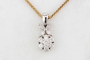 RETRO .41ct c1980 DIAMOND CLUSTER PENDANT 18ct WHITE GOLD