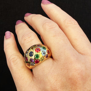 VINTAGE SCATTERED GEM BOMBE RING 18ct GOLD