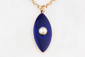 ANTIQUE VICTORIAN BLUE ENAMEL AND PEARL PENDANT 18 & 9ct GOLD