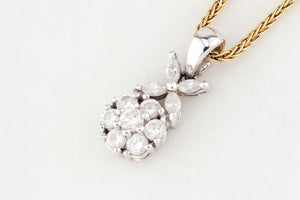 RETRO .41ct c1980 DIAMOND CLUSTER PENDANT 18ct WHITE GOLD