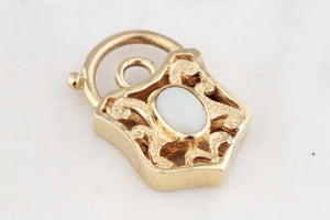 VINTAGE SOLID OPAL FILIGREE PADLOCK 9ct GOLD