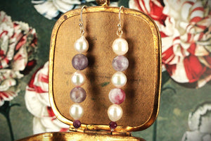 PEARL, TOURMALINE & GARNET EARRINGS 9ct GOLD