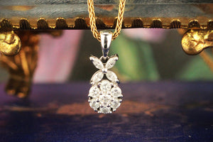 RETRO .41ct c1980 DIAMOND CLUSTER PENDANT 18ct WHITE GOLD