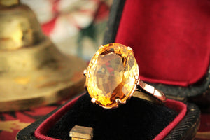 VINTAGE 7.6ct c1940 CITRINE COCKTAIL RING 14ct GOLD