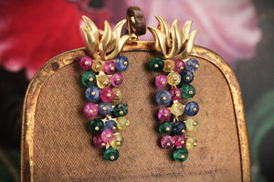 VINTAGE RUBY, SAPPHIRE, EMERALD & CITRINE EARRINGS 18ct GOLD