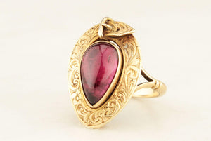 ANTIQUE VICTORIAN GARNET c1860 MOURNING RING 9ct GOLD
