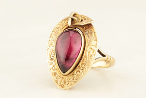 ANTIQUE VICTORIAN GARNET c1860 MOURNING RING 9ct GOLD