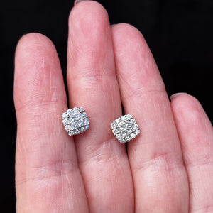 VINTAGE .50ct CLUSTER EARRINGS 9ct WHITE GOLD