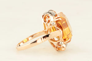 VINTAGE c1950 12.40ct CITRINE COCKTAIL RING 18ct GOLD
