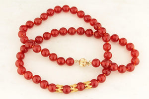 BESPOKE RED AGATE BEADS 18 & 14ct GOLD