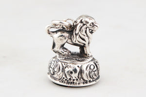 ANTIQUE STERLING SILVER LION BLOODSTONE FOB SEAL PENDANT