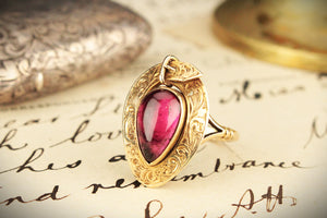 ANTIQUE VICTORIAN GARNET c1860 MOURNING RING 9ct GOLD