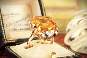VINTAGE c1950 12.40ct CITRINE COCKTAIL RING 18ct GOLD