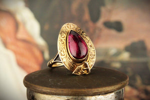 ANTIQUE VICTORIAN GARNET c1860 MOURNING RING 9ct GOLD