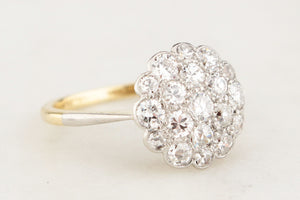 ANTIQUE c1920 1ct DIAMOND CLUSTER RING 18ct GOLD & PLATINUM