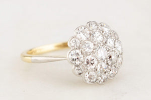 ANTIQUE c1920 1ct DIAMOND CLUSTER RING 18ct GOLD & PLATINUM