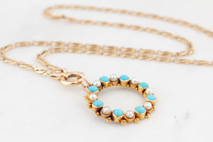 ANTIQUE VICTORIAN TURQUOISE & PEARL PENDANT 18ct GOLD