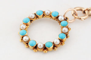 ANTIQUE VICTORIAN TURQUOISE & PEARL PENDANT 18ct GOLD