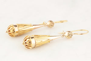 ANTIQUE VICTORIAN c1880 ETRUSCAN REVIVAL DROP EARRINGS 9ct GOLD
