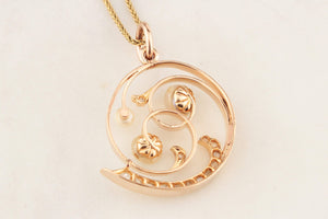 ANTIQUE ART NOUVEAU DIAMOND & PEARL PENDANT 10ct ROSE GOLD