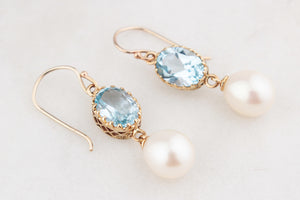 VINTAGE TOPAZ AND PEARL EARRINGS 9ct GOLD