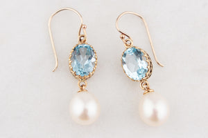VINTAGE TOPAZ AND PEARL EARRINGS 9ct GOLD