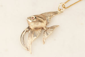 VINTAGE RUBY ANGEL FISH PENDANT 9ct GOLD