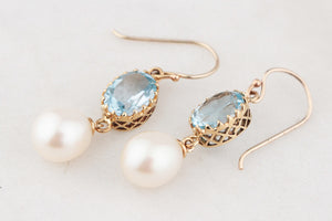 VINTAGE TOPAZ AND PEARL EARRINGS 9ct GOLD