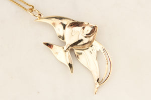 VINTAGE RUBY ANGEL FISH PENDANT 9ct GOLD