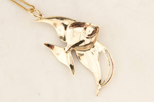 VINTAGE RUBY ANGEL FISH PENDANT 9ct GOLD