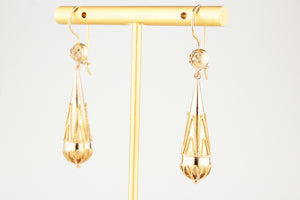 ANTIQUE VICTORIAN c1880 ETRUSCAN REVIVAL DROP EARRINGS 9ct GOLD