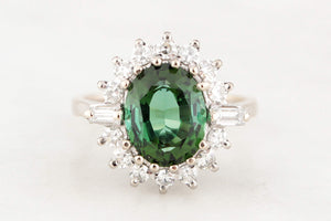 VINTAGE c1930 GREEN TOURMALINE & DIAMOND RING 18ct WHITE GOLD