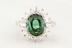VINTAGE c1930 GREEN TOURMALINE & DIAMOND RING 18ct WHITE GOLD
