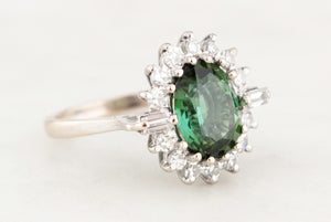 VINTAGE c1930 GREEN TOURMALINE & DIAMOND RING 18ct WHITE GOLD