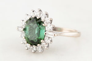 VINTAGE c1930 GREEN TOURMALINE & DIAMOND RING 18ct WHITE GOLD