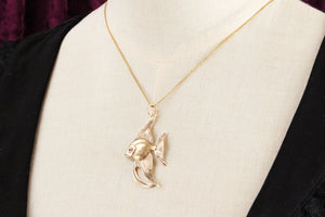 VINTAGE RUBY ANGEL FISH PENDANT 9ct GOLD